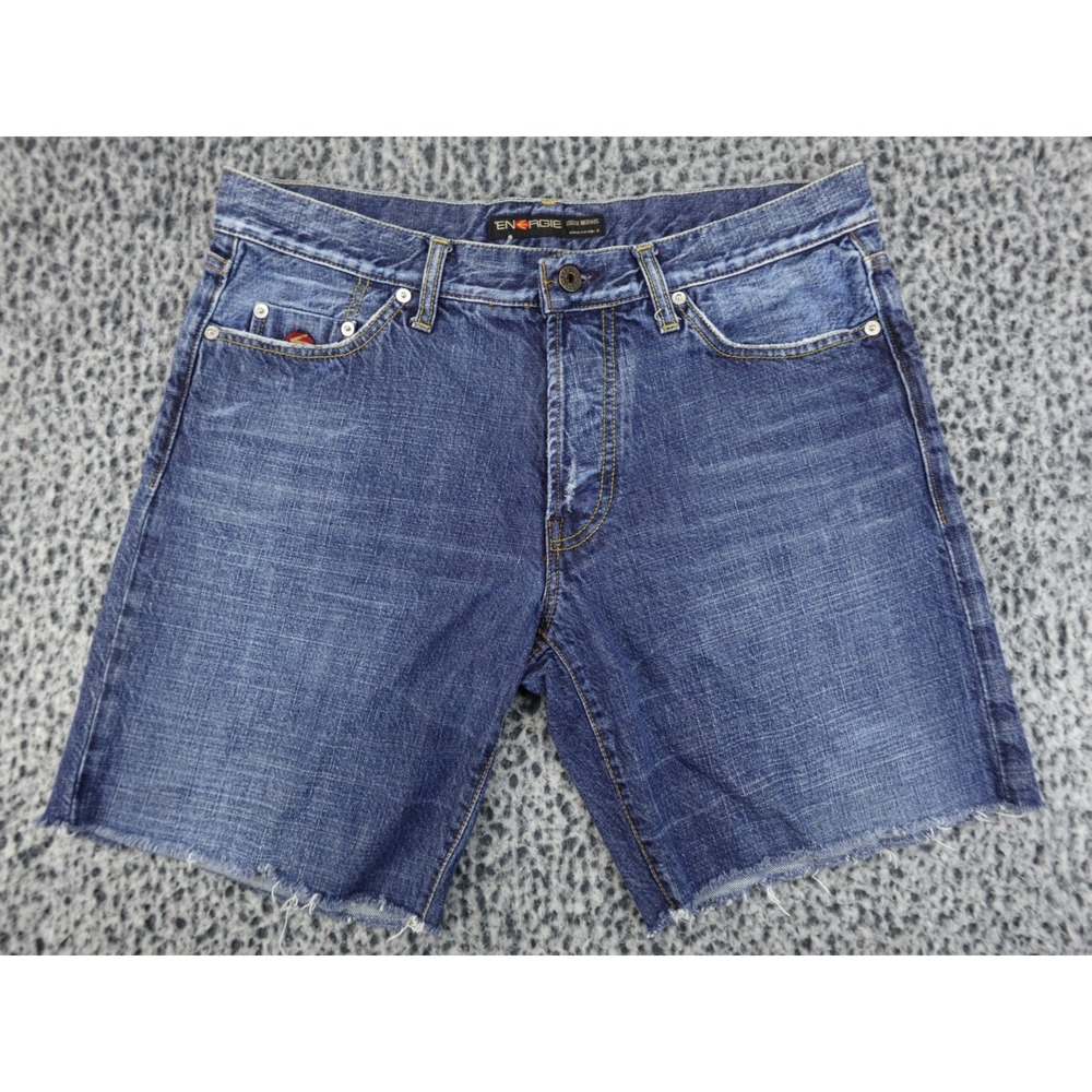 Energie Loose Morris Denim Shorts Mens 33 Blue Good Raw Hem‎ Cutoff Y2K Skate